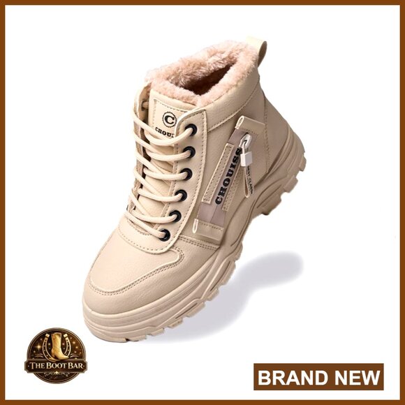 Leather Platform Snow Boots Waterproof Winter Hiking Shoes - Picture 1 of 6